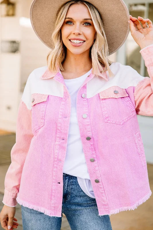 Trendsetting women’s clothing for fashion lovers   With Ease Pink Colorblock Denim Jacket