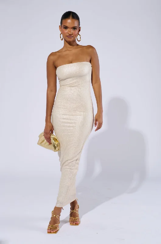 Stylish clothing designed to flatter every woman   IF YOU'RE LUCKY METALLIC MAXI DRESS
