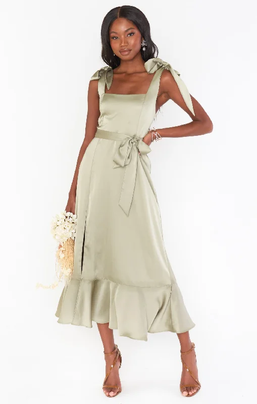 Claire Midi Dress ~ Moss Green Luxe Satin