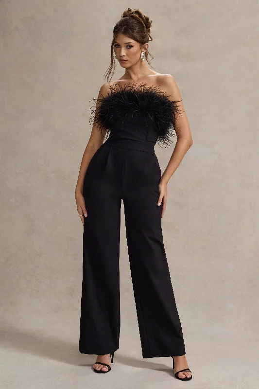 Delta | Black Feather Bandeau Wide-Leg Jumpsuit