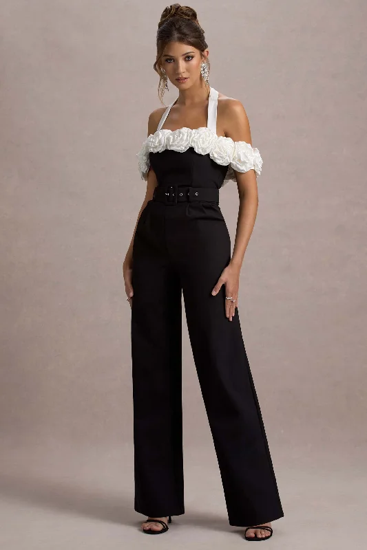 Genny | Black Tailored Wide-Leg Jumpsuit With Flowers