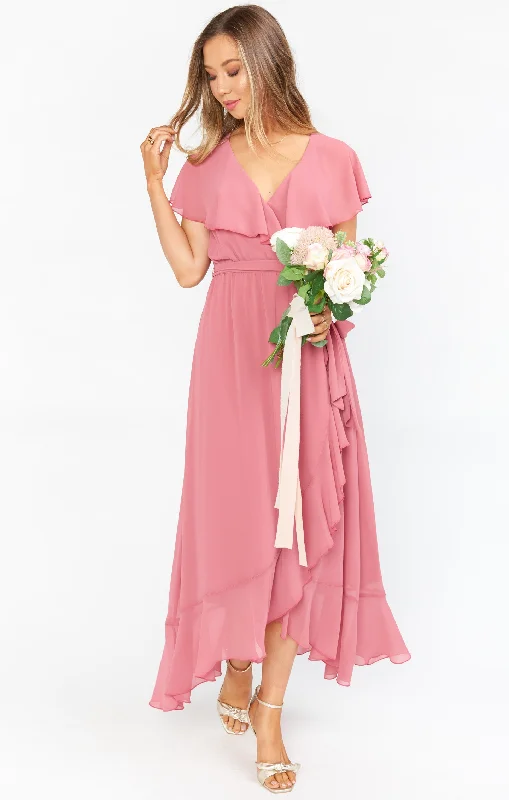 Jess Ruffle Midi Dress ~ Sunset Rose Chiffon