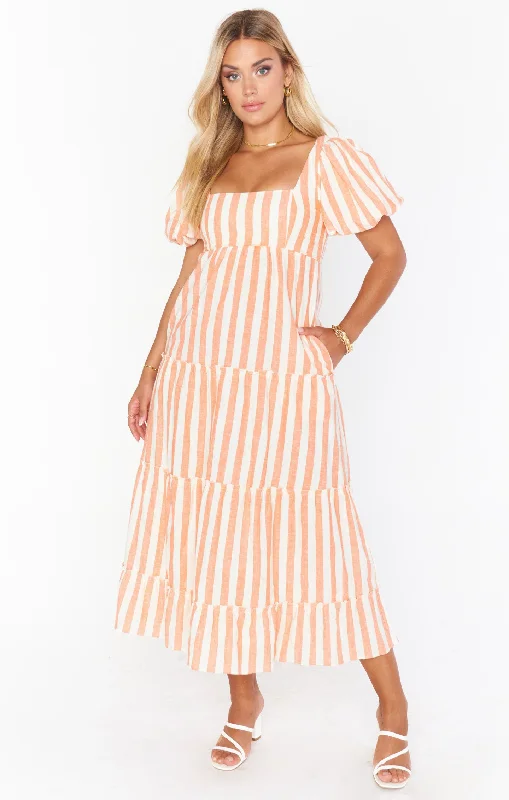 Linds Midi Dress ~ Dreamsicle Stripe Linen