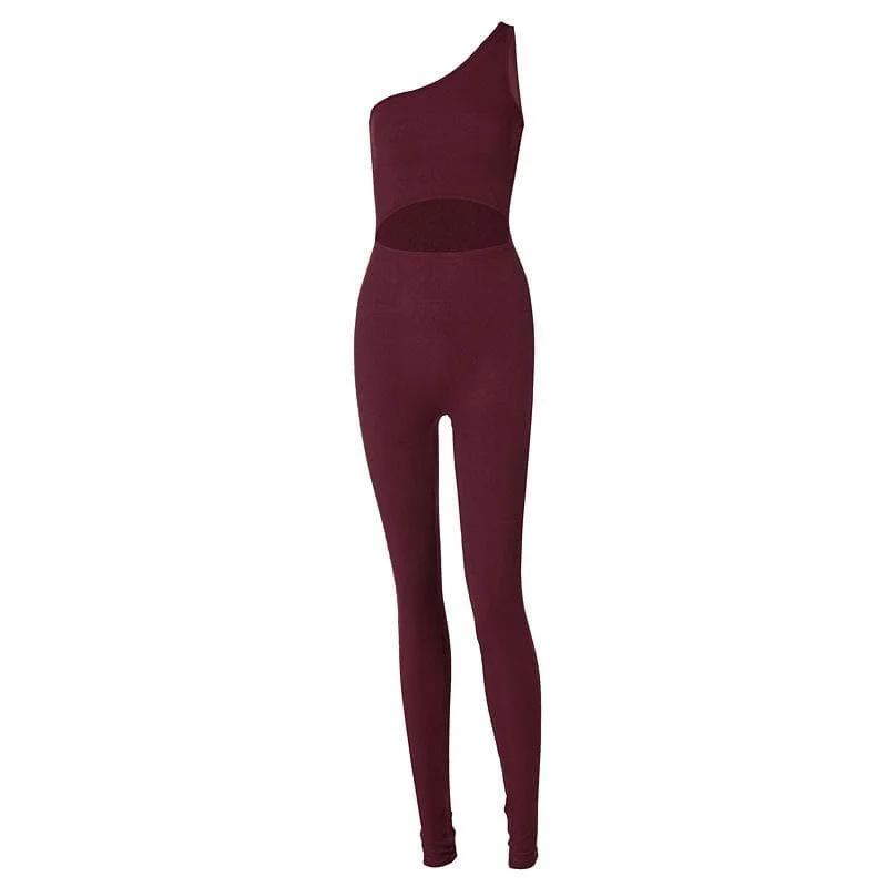 Perfect fashion pieces for the busy woman   BerryBetty - One shoulder hollow out solid jumpsuit