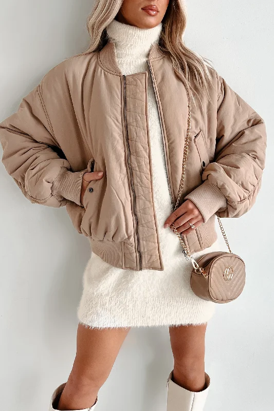 Cool Girl Energy Oversized Bomber Jacket (Beige)