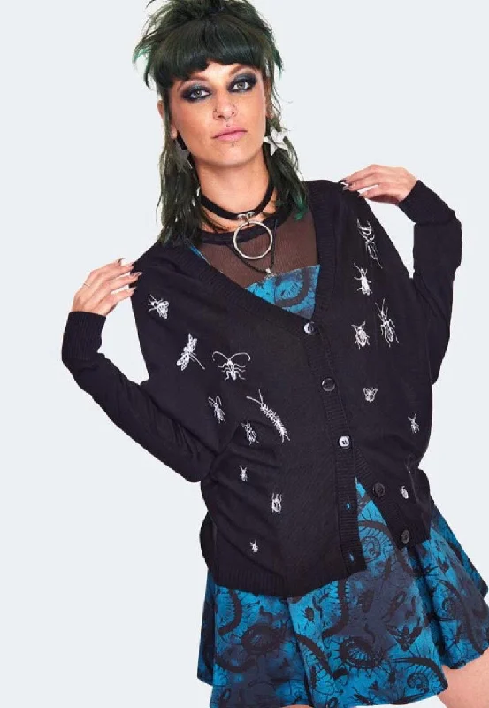 Jawbreaker - Insect Embroidered Slouchy Black - Cardigan