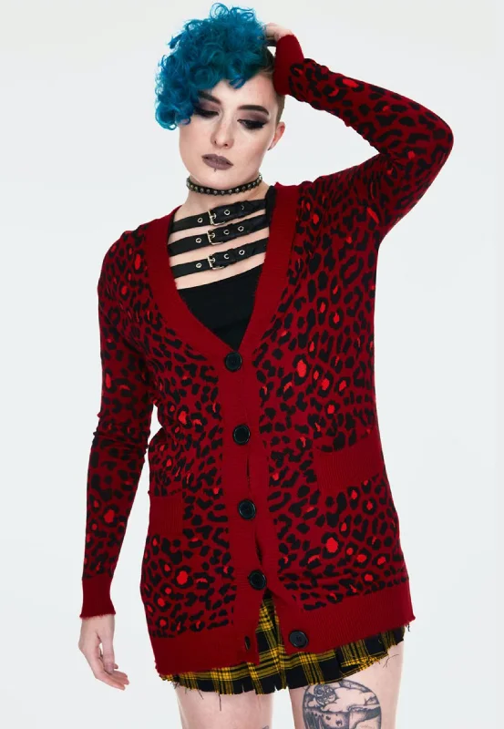 Jawbreaker - Maneater Red Leopard Print Oversized Red - Cardigan