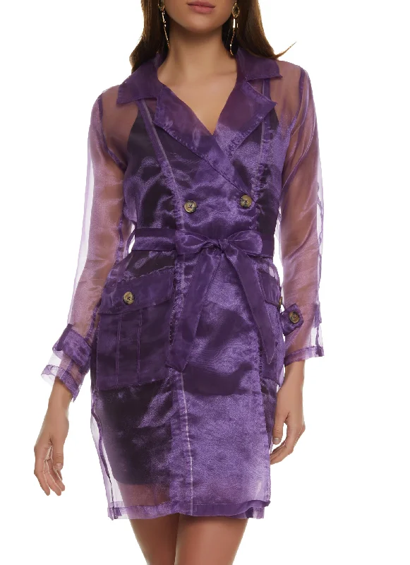 A perfect wardrobe for fashionable women   Sheer Organza Trench Coat