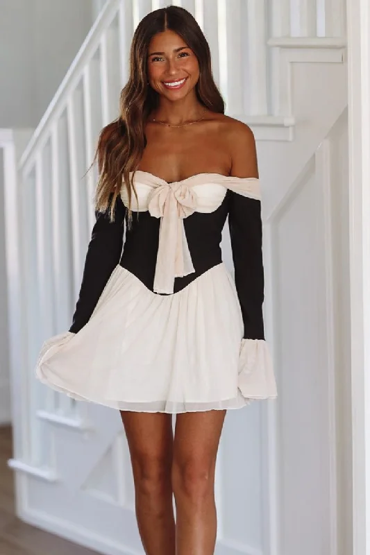 Sweet Whispers Mini Dress - Black and Cream