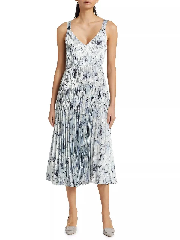 Curated collections of sophisticated women’s wear   Washed Lily Pleated V-Neck Dress In 486 Pzr