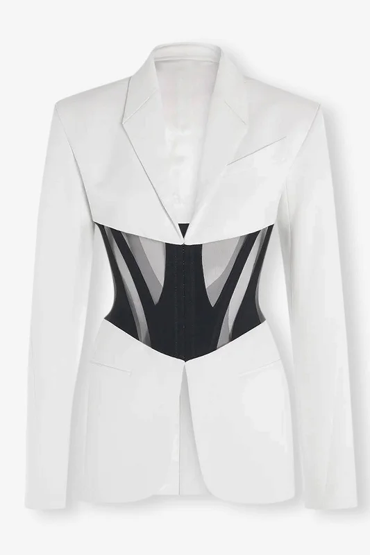 Uncover unique pieces for your perfect wardrobe   Kamryn Paneled Mesh Blazer - White