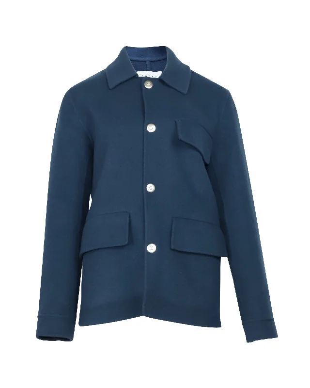 Chic, modern fashion for empowered women   Sandro Paris Two Pocket Blazer in Blue Wool