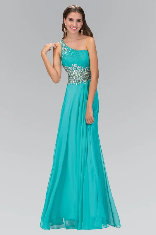 Refresh your closet with chic and comfy styles   Elizabeth K - GL1129 Crystal-Ornate Asymmetrical Chiffon Gown