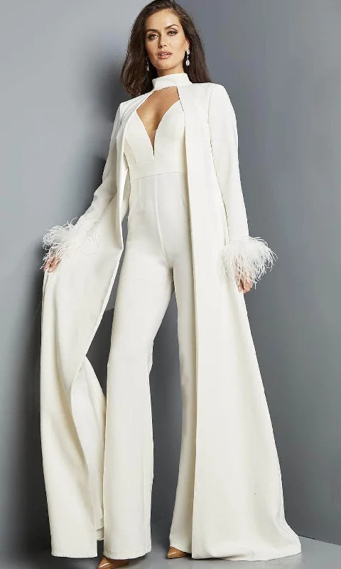 Get noticed with eye-catching women’s fashion   Jovani 09479 - V-Neck Cape Jumpsuit