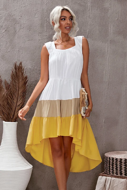 Latest fashion trends for modern women   Color Block Square Neck High-Low Midi Dress