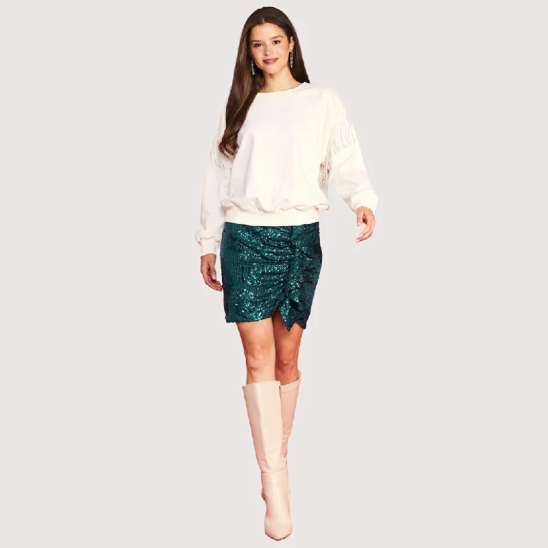 Versatile fashion for every type of woman   Rhinestone Sleeve Trim Sweater (Cream)