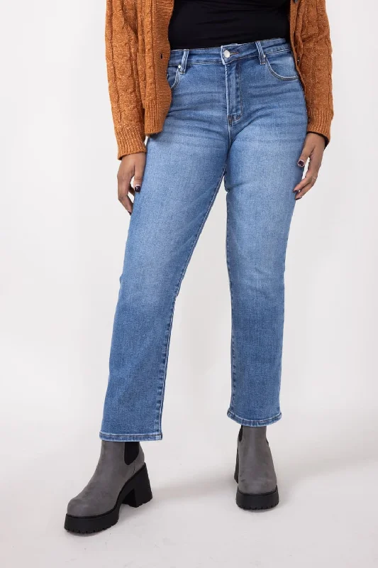 Refresh your closet with chic and comfy styles   Mid-Rise Medium Wash Straight Leg Jeans for Women | RDP5290CH-MD